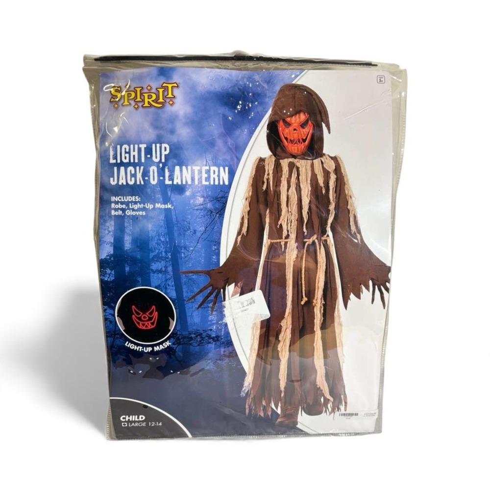 Spirit Halloween Light Jack-o-Lantern Costume Light Up Mask Child Large 12-14